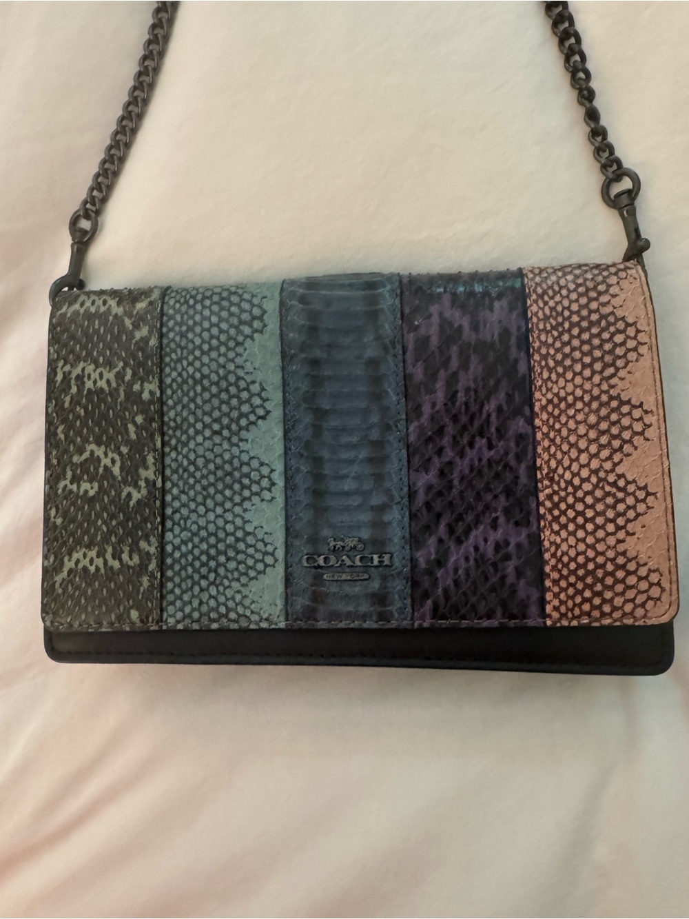 Coach Callie Multicolor Patchwork Snakeskin Chain Clutch Crossbody